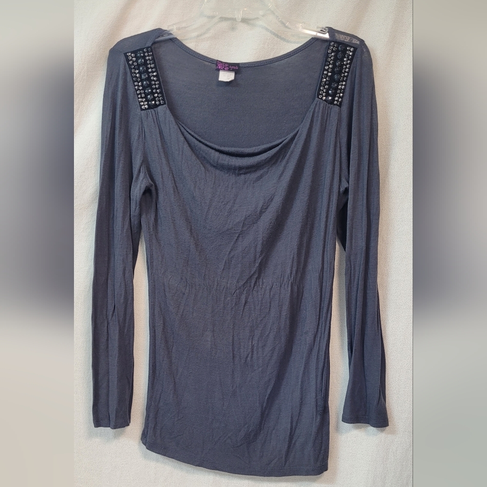 Size Medium Gray Long sleeve Silky Stretch knit Top Whimsigoth Punk Festival